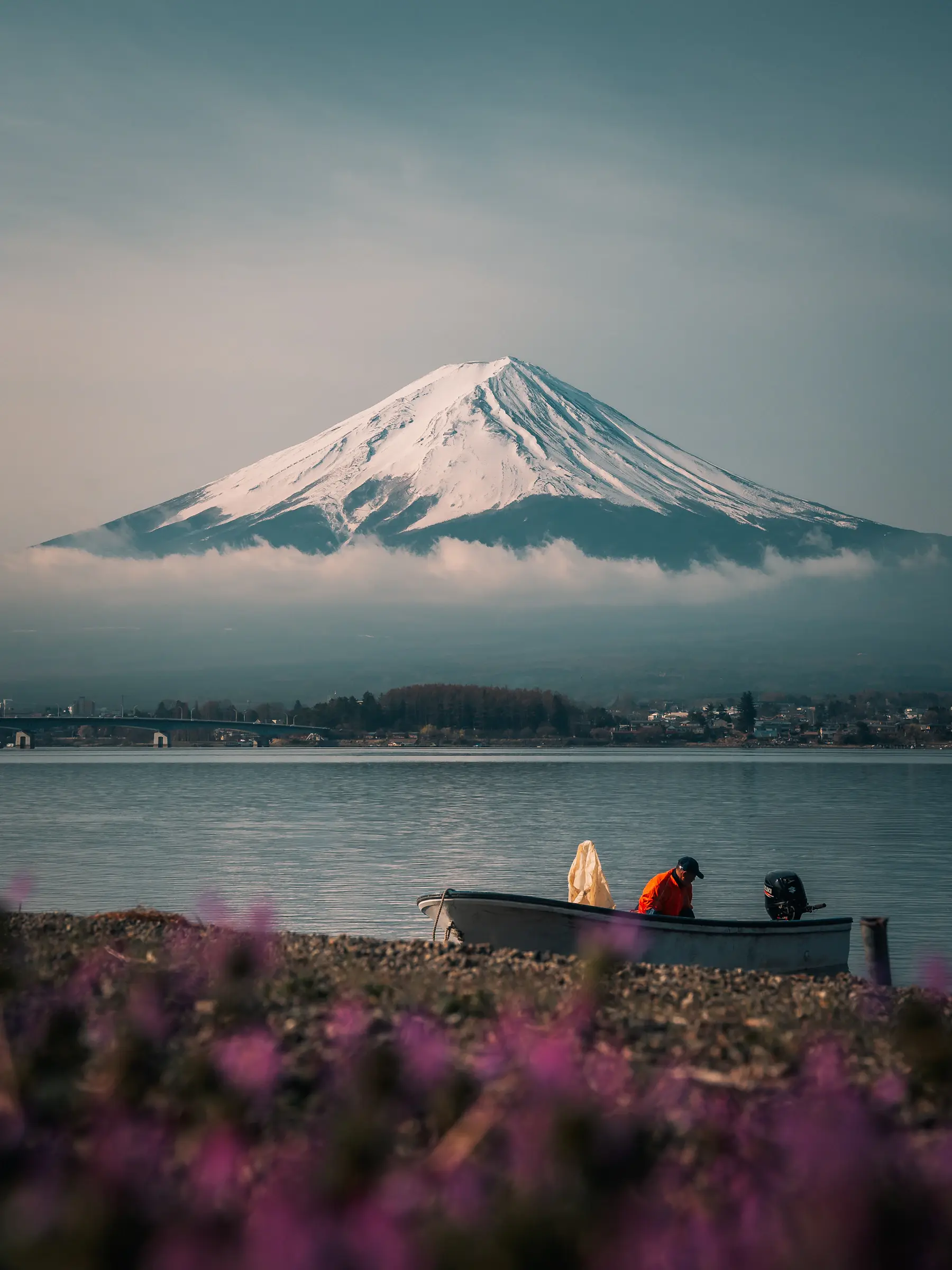 Mountain landscape above a Japanese lake